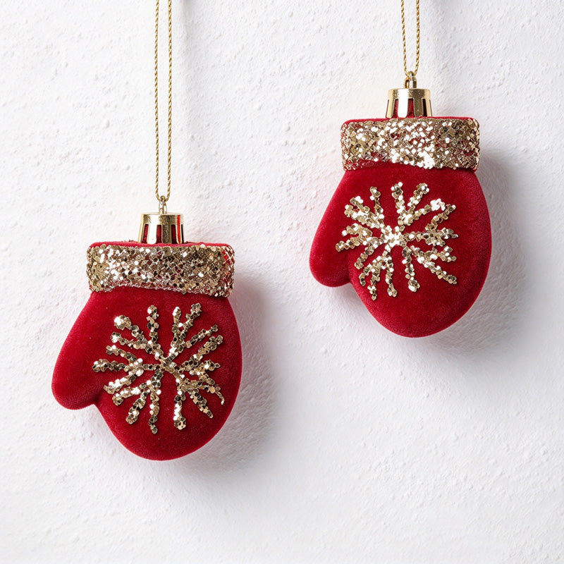CouldNook Flocked Christmas Ornament Set - Glitter Details and Hanging Loops
