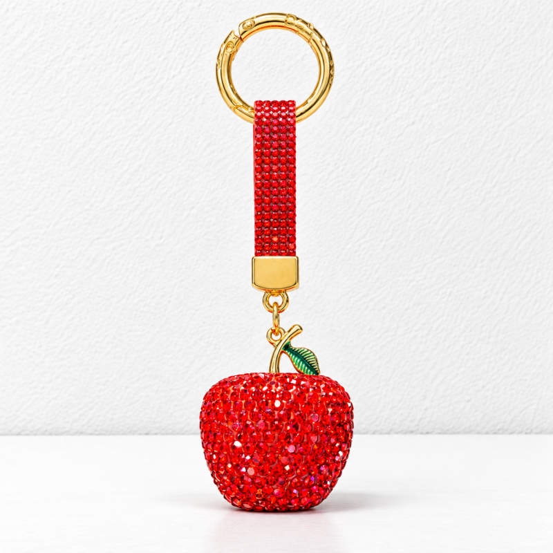 CouldNook Apple Keychain - Dimensional Rhinestone Fruit and Small Leaf Detail