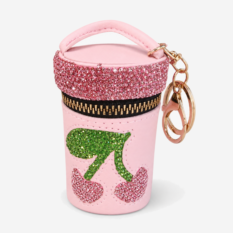 CouldNook Cherry Rhinestone Coin Purse Keychain - Curved Top Handle