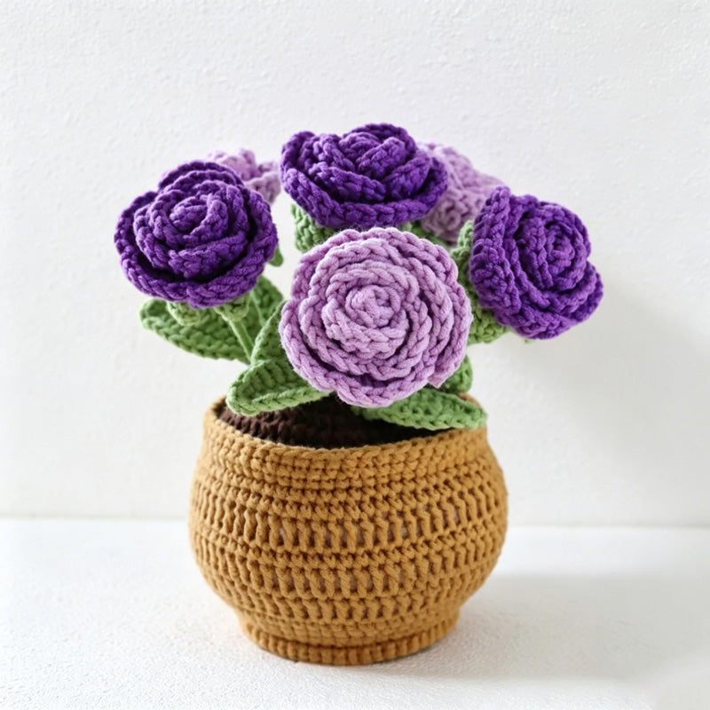 CouldNook Yarn Rose Planter Ornament - Six-Bloom Color Arrangements