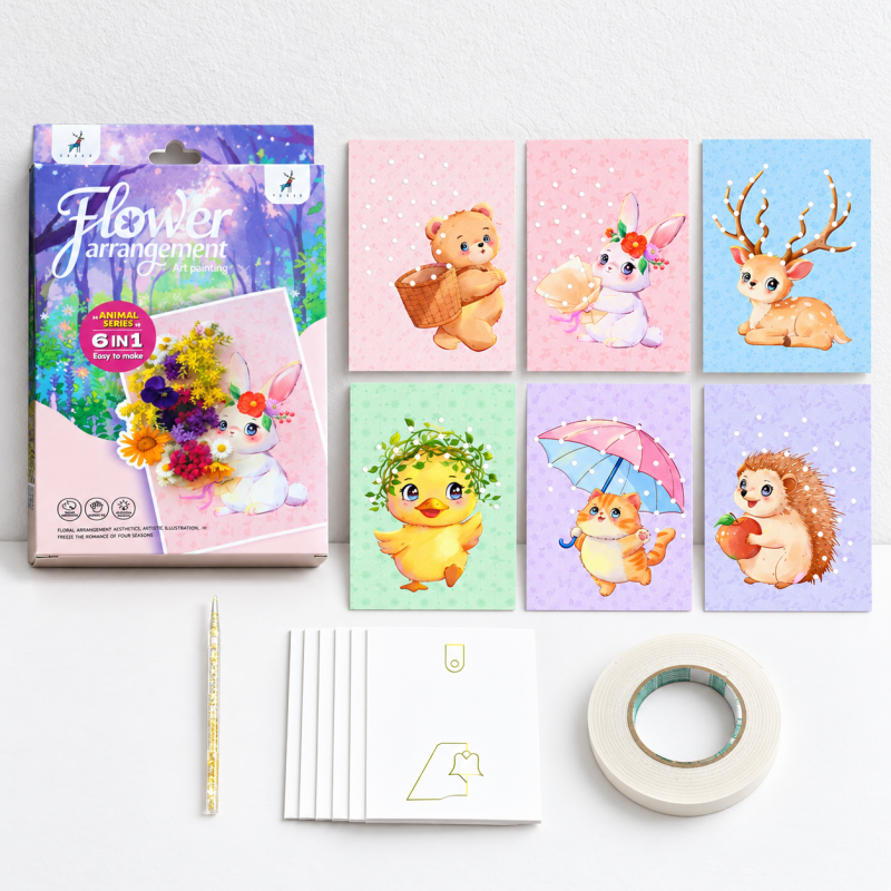 Flower Arrangement Kit - Illustrated Cards and Folding Stands