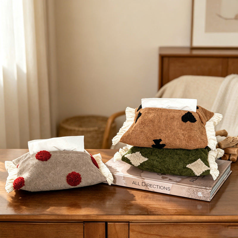 CouldNook Embroidered Fabric Tissue Cover - Tassel and Patchwork Detail