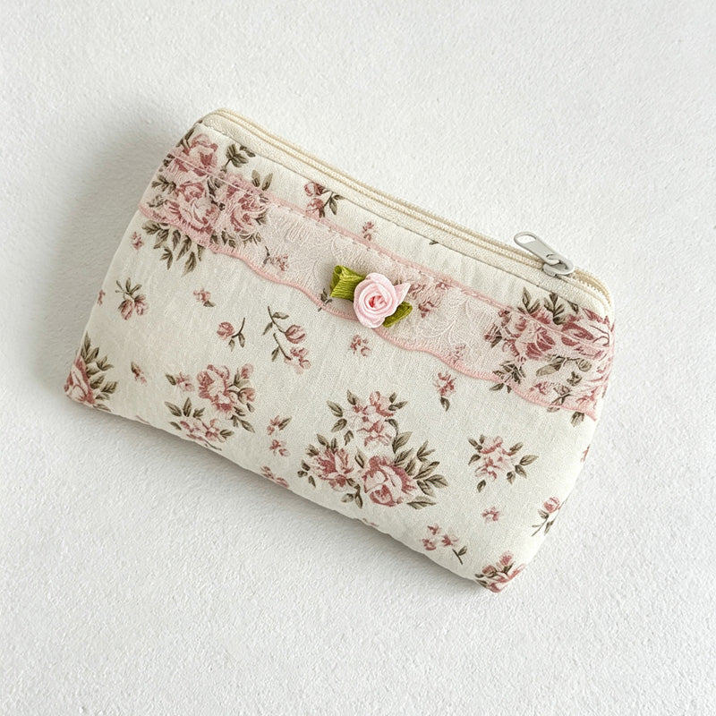 CouldNook Floral Coin Pouch - Lace-Edged Quilted Design Collection
