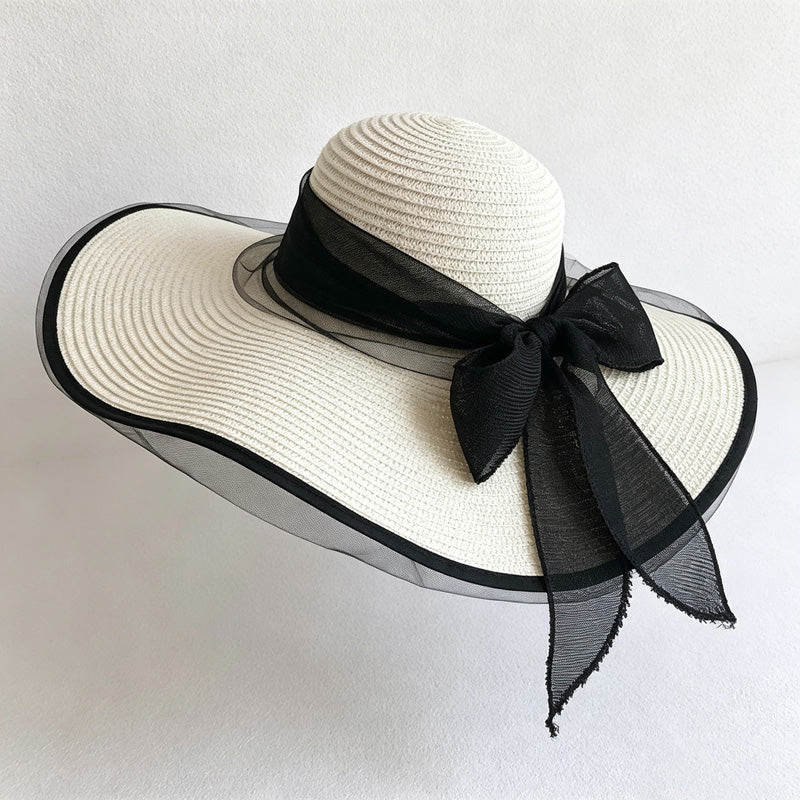 CouldNook Color Block Bow Back Sun Hat - Adjustable Wide Brim Style