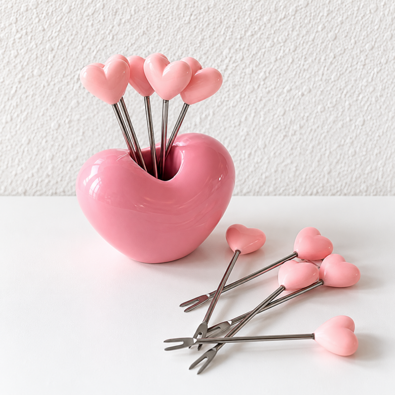 Heart Fruit Forks - Slender Picks and Matching Holder Options