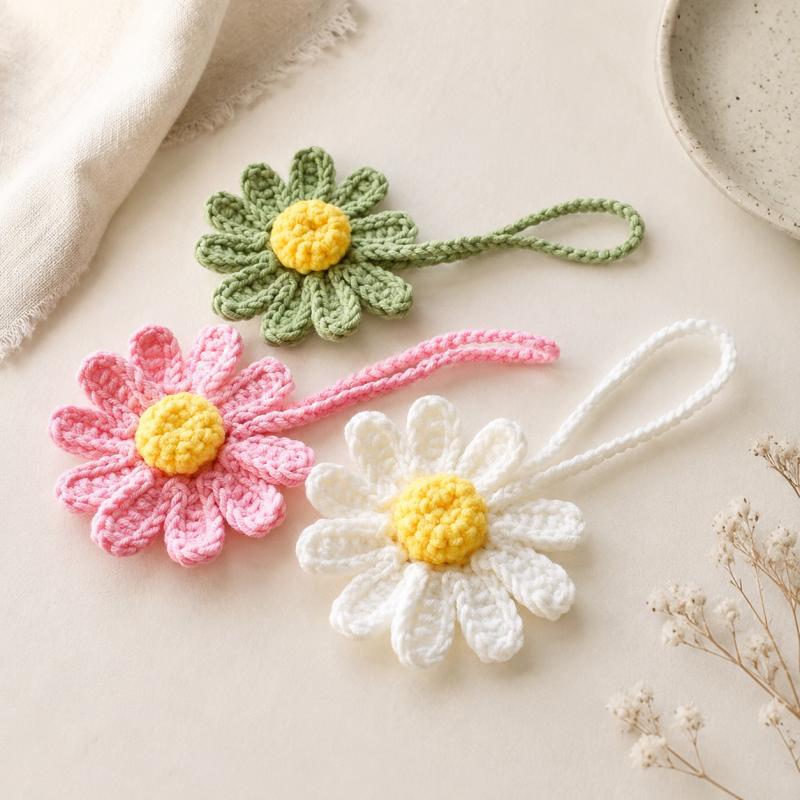 CouldNook Yarn Daisy Bag Charm - Long Loop Attachment