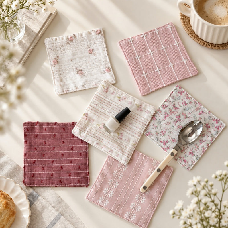 CouldNook Fabric Coaster - Floral Checks and Sewn Square Edges