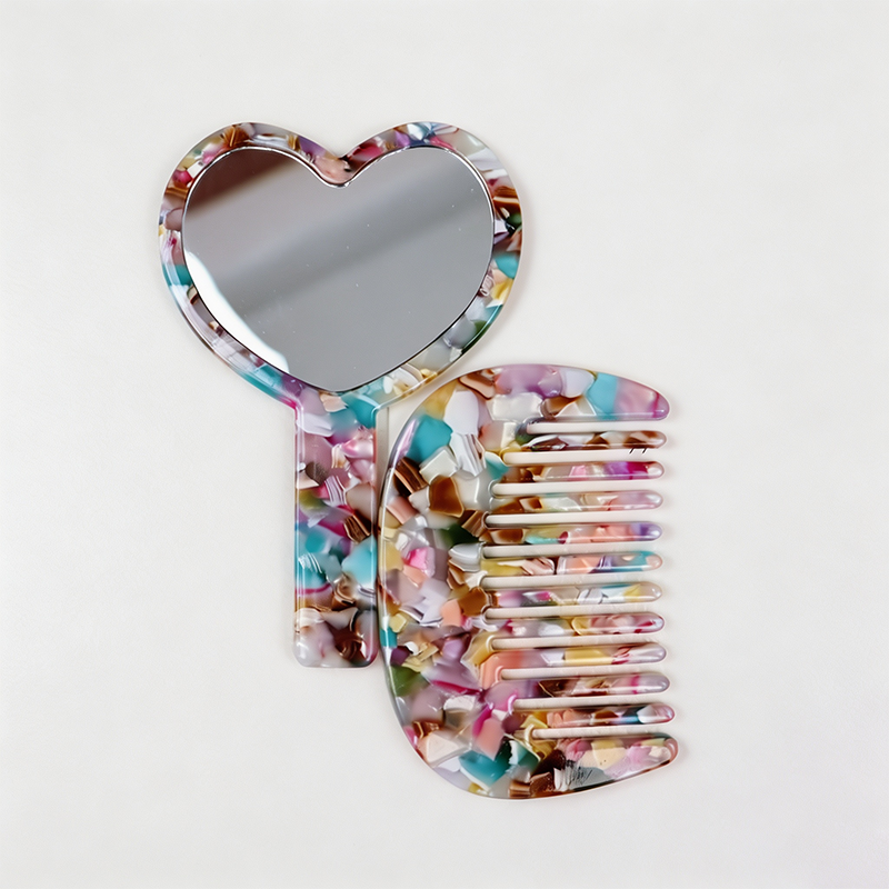 CloudNook Heart Acetate Set‑Mirror And Hair Comb