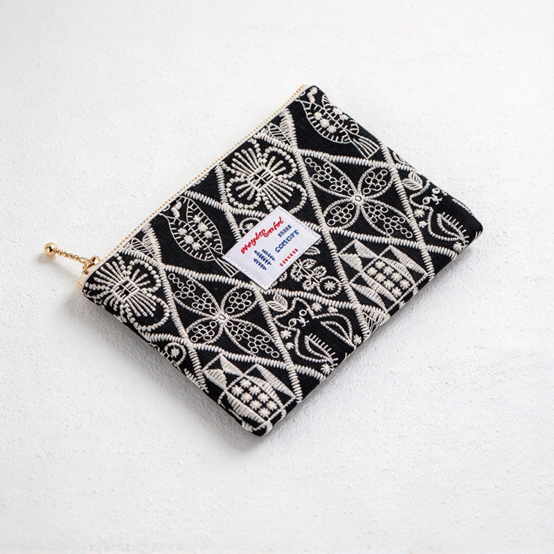 CouldNook Embroidered Zip Makeup Pouch - Cotton Lining And Nature Motifs