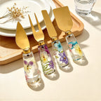 CouldNook Floral Cheese Serving Utensils - Clear Resin Handles and Shaped Heads