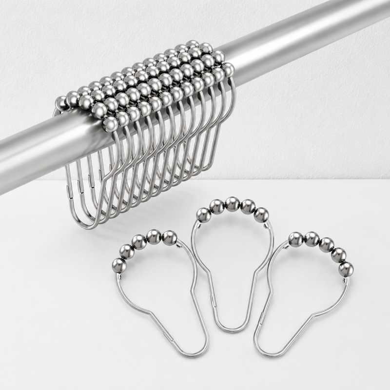 CouldNook Beaded Shower Curtain Hook - Rounded Metal Profile