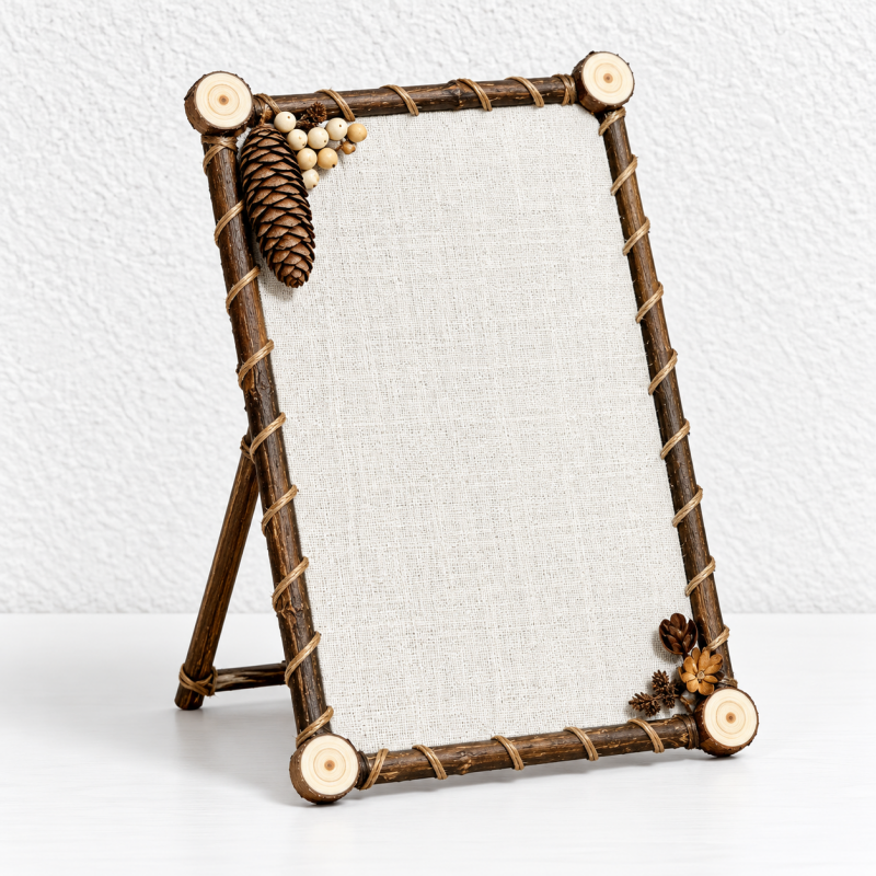 Woodland Photo Frame - Branch Border and Pinecone Accents