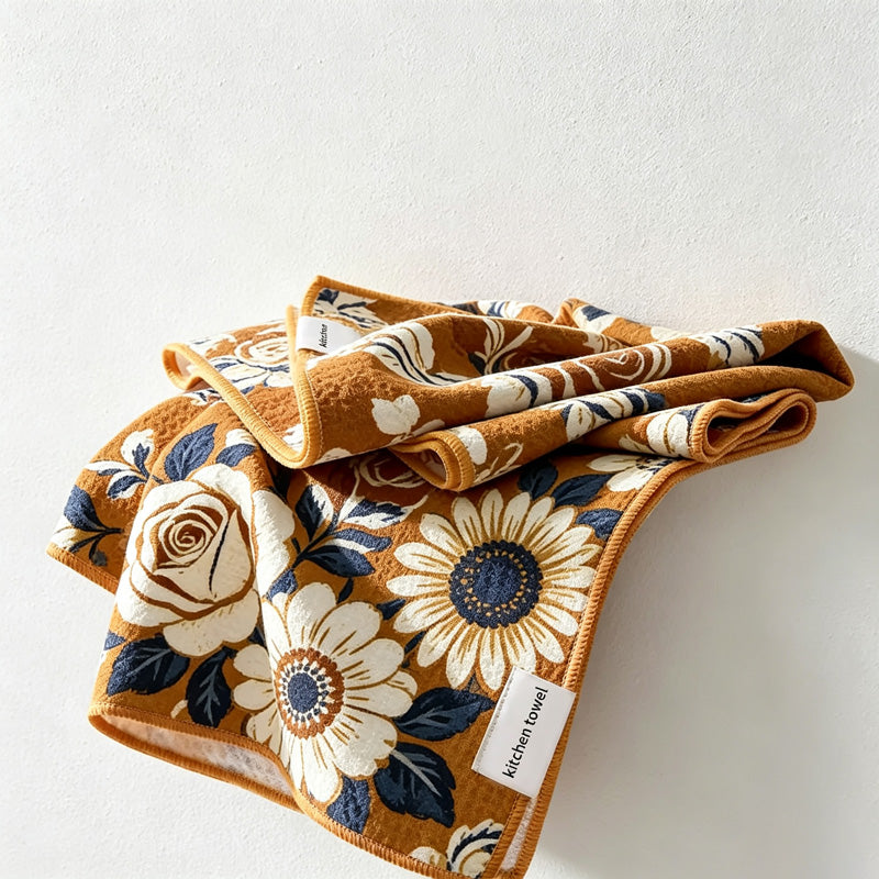 CouldNook Printed Tea Towel - Floral Blue and Brown Patterns