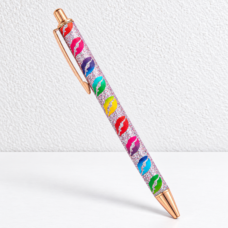 CouldNook Motif Ballpoint Pen - Glittered Hearts, Daisies and Lips