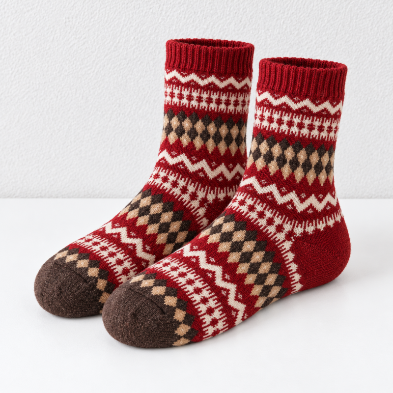 CouldNook Christmas Fair Isle Socks - Red Patterned Knits