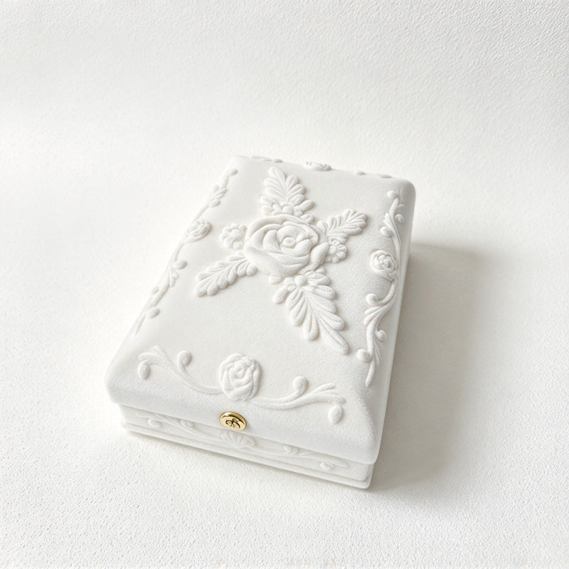 CouldNook Floral Jewelry Presentation Box - Raised Rose Pattern and Hinged Lid