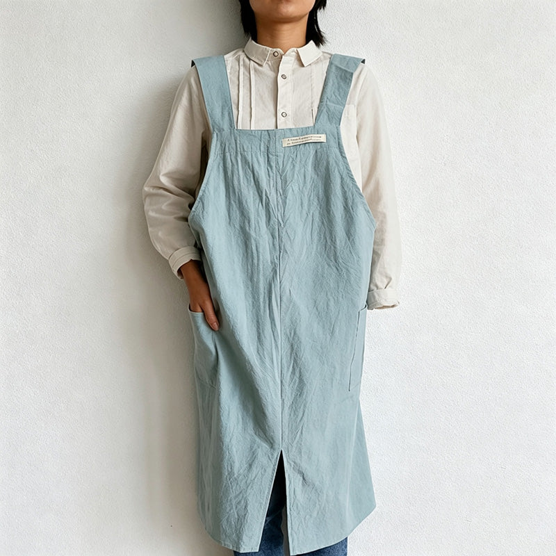 CouldNook Cotton Pinafore Apron - Wide Straps and Side Pockets