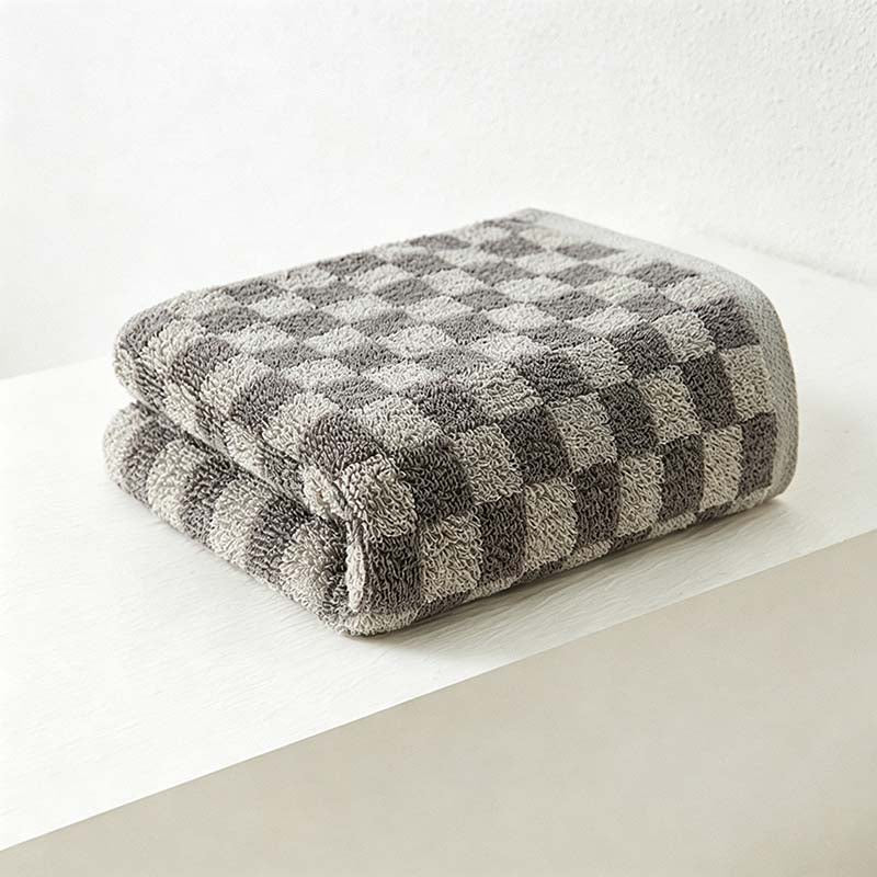 CouldNook Checkerboard Cotton Face Towel - Contrasting Jacquard Woven Squares