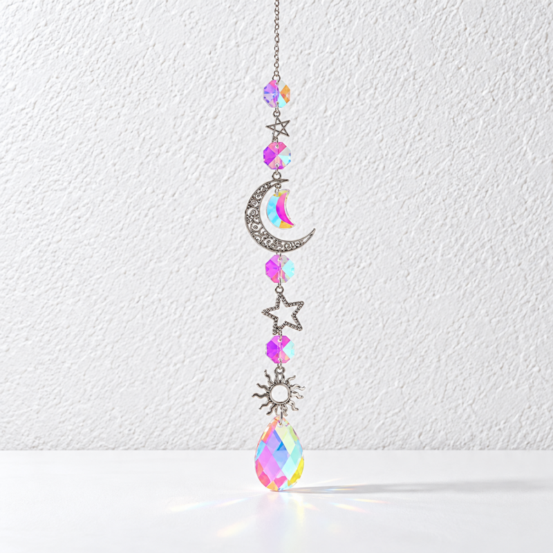 CouldNook Celestial Suncatcher - Silver-Toned Motifs and Linked Faceted Decorations