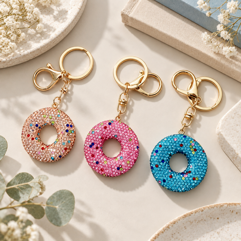 CouldNook Donut Keychain - Rhinestone Surface and Multicolored Sprinkle Details