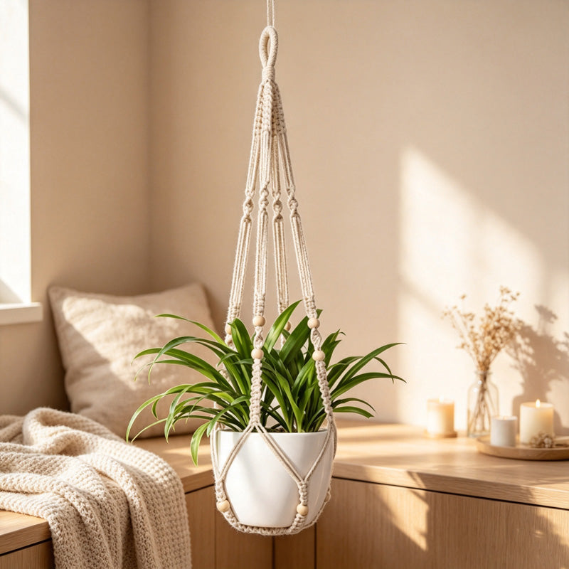 CouldNook Knotted Plant Hanger - Beaded Hanging Pot Holder (0731谭琪-MK2BLCR6H13HOB159)-OK