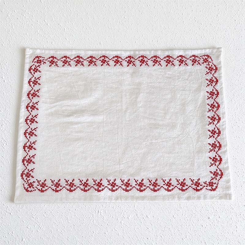 Embroidered Table Cloth with Red or Blue Border
