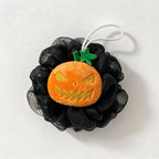 CouldNook Pumpkin Bath Pouf - Jack-O-Lantern Face And Hanging Cord