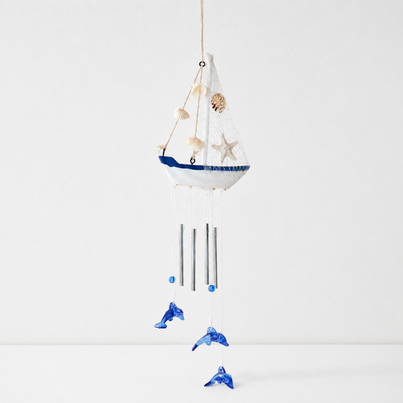 CouldNook Wooden Sailboat Wind Chime - Nautical Hanging Designs