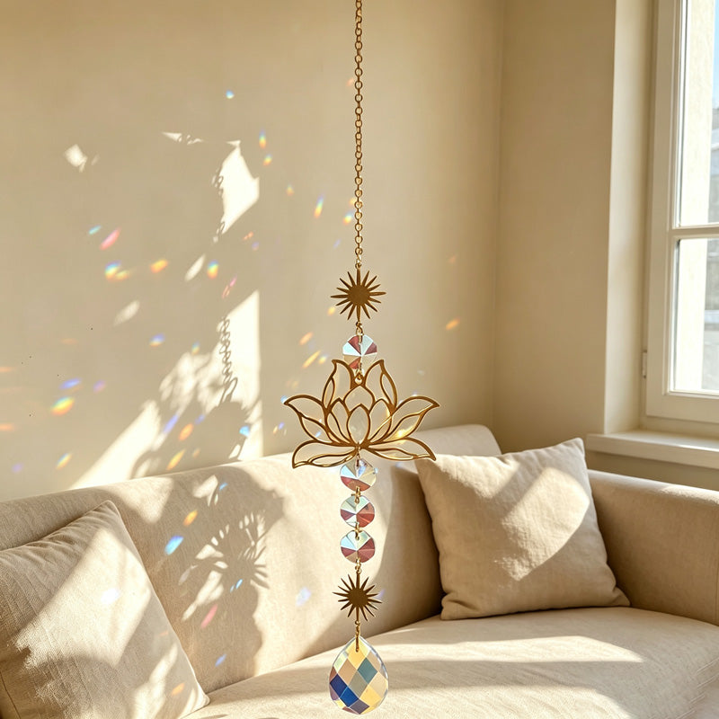 CouldNook Lotus Crystal Suncatcher - Gold Tone Hanging Accent