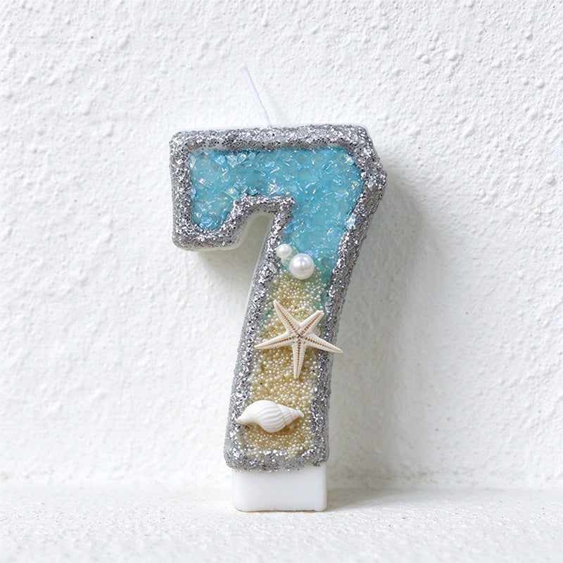 Beach Number Birthday Candle with Starfish and Shell Details
