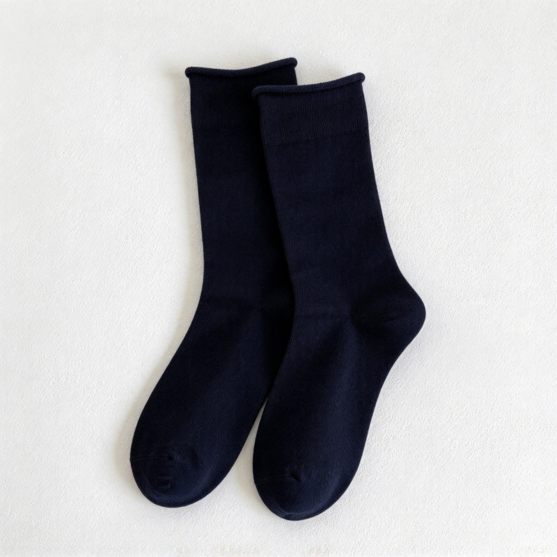 CouldNook Rolled Cuff Slouch Socks - Plain Knit And Neutral Color Range