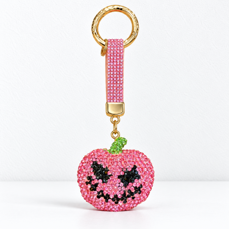 CouldNook Pumpkin Keychain - Rhinestone Face and Contrasting Green Stem