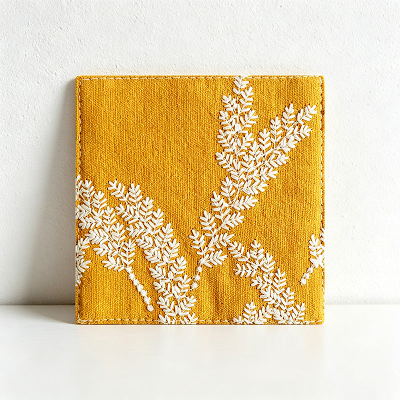 CouldNook Embroidered Cotton Linen Coaster - Cottagecore Floral Drink Mat