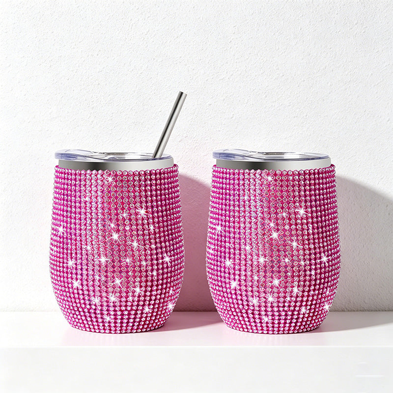 CouldNook 12oz Bling Rhinestone Stemless Wine Tumbler - Clear Lid & Straw (Exotic Animal Print Series)