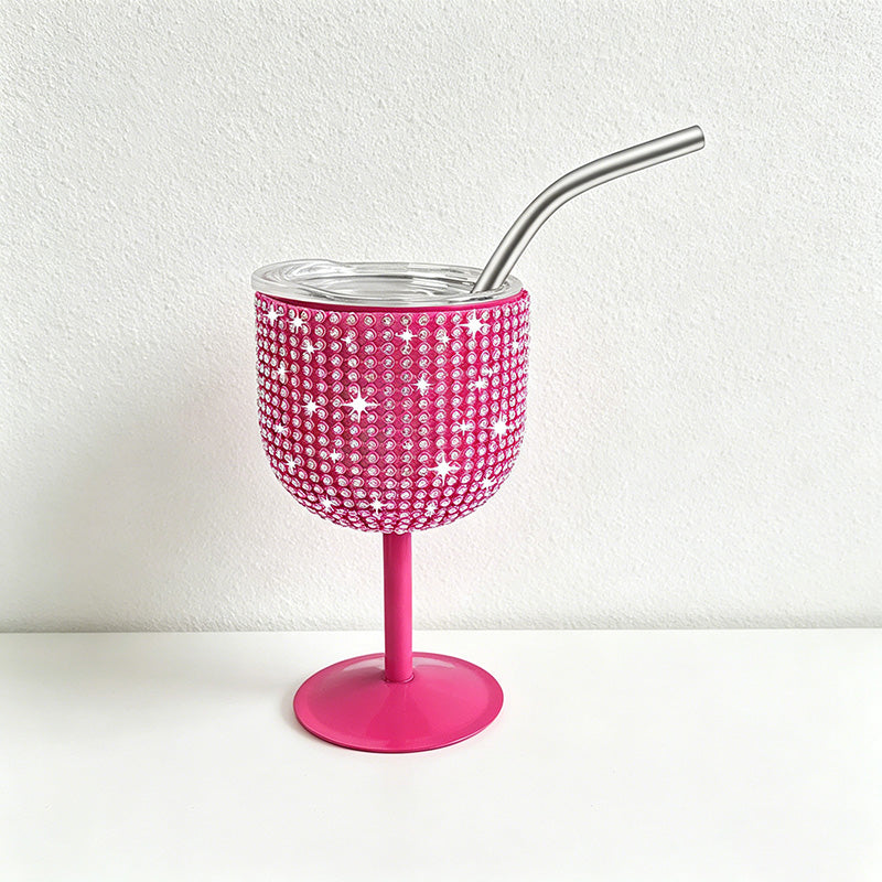 CouldNook 4oz Bling Rhinestone Mini Wine Goblet - Clear Lid & Straw (Solid Color Series)