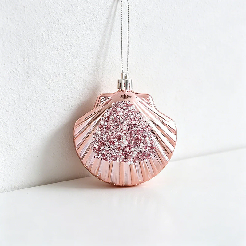 Pink Shell Christmas Wall Decor - Sparkly Beaded Hanging Ornament