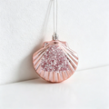 Pink Shell Christmas Wall Decor - Sparkly Beaded Hanging Ornament