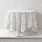 Vintage Lace Embroidered Ruffle Tablecloth - White Cotton-Blend Table Cover