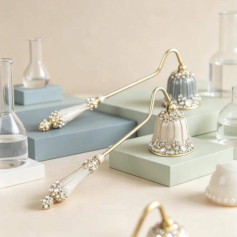 Vintage Rhinestone & Faux Pearl Candle Snuffer, Handheld Enamel Candle Extinguisher