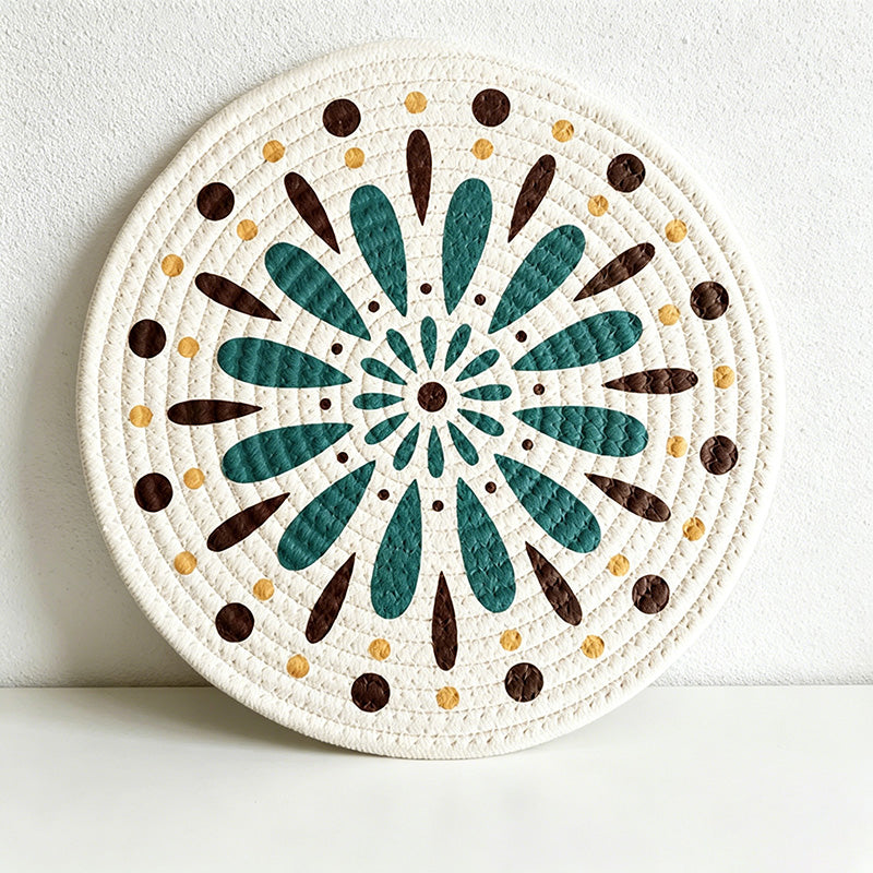 CouldNook Round Woven Cotton Placemat - Bohemian Mandala Dining Mat