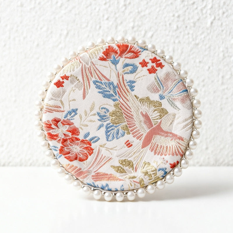 CouldNook Vintage Oriental Brocade Coaster - Luxury Pearl-Edged Teacup Mat
