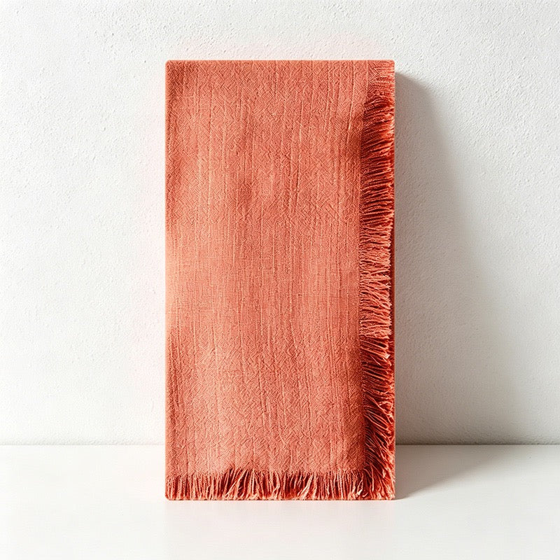 CouldNook Fringed Cotton Linen Napkin - Rustic Wabi-Sabi Dining Cloth