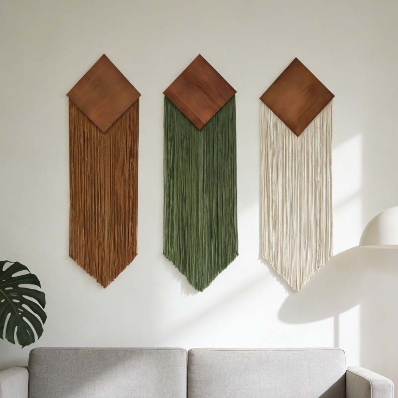 Hand-Woven Tassel Wall Decor - Diamond Wooden Macrame
