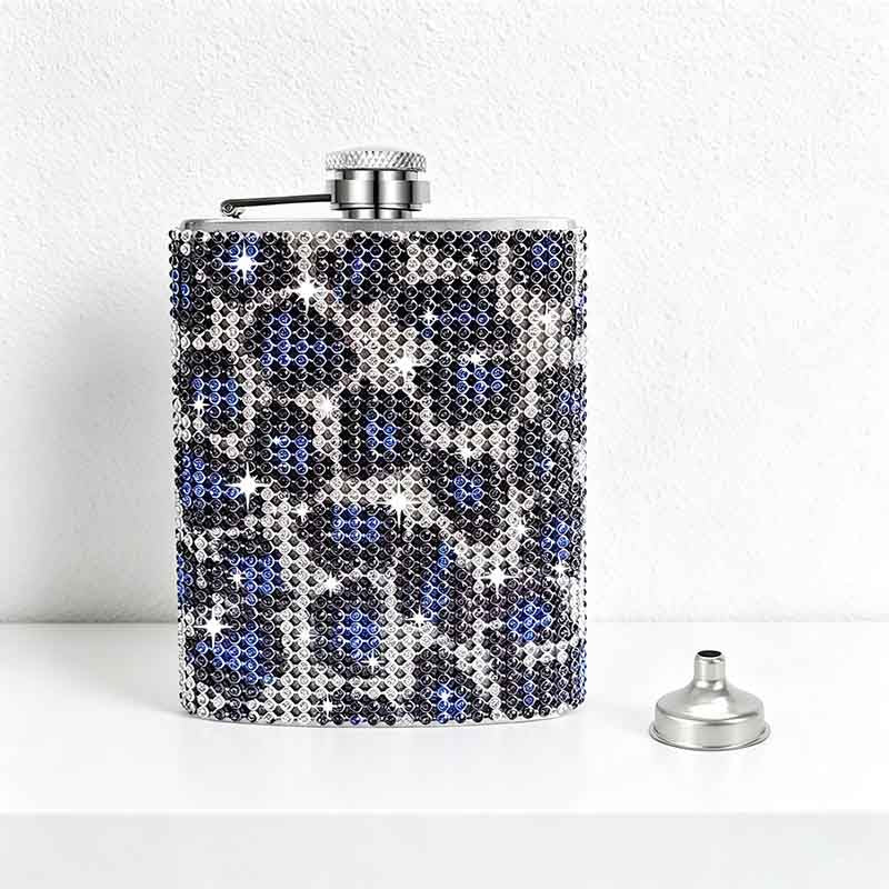 CouldNook 6/8oz Bling Rhinestone Hip Flask - Pocket Size with Funnel (Leopard & Gradient Series)