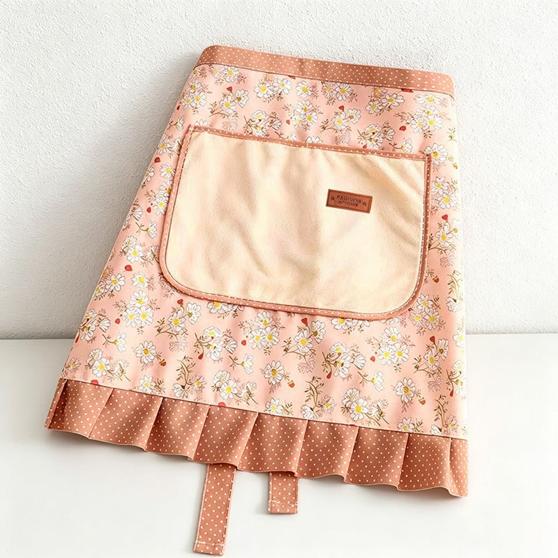 Floral with Towel Pocket Half Apron - Polyester Waist Apron