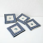 CouldNook Rustic Embroidered Fabric Coaster Set of 4 - Farmhouse Cotton Mug Mat