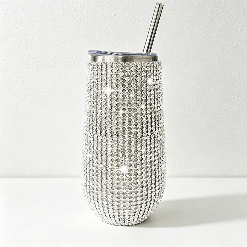 CouldNook Rhinestone Tumblers-6oz Stainless Steel Vacuum Insulated U-Shaped Eggshell Coffee Cup with Straw