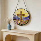 CouldNook Suncatcher-Cross Wildflower Stained Glass Style Glass Sun Catcher Hanging Ornament