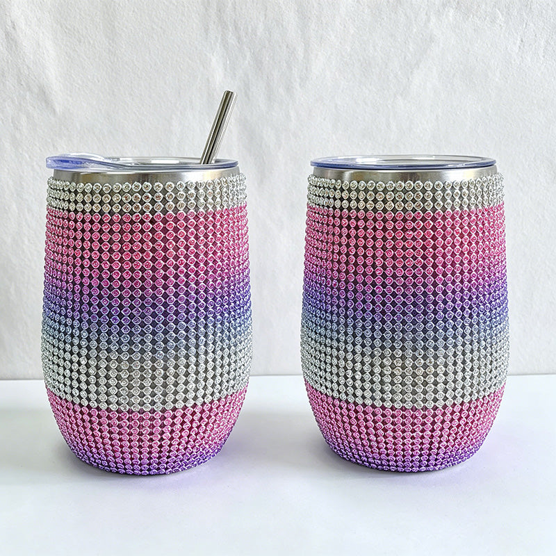 CouldNook 12oz Bling Rhinestone Stemless Wine Tumbler - Clear Lid & Straw (Leopard & Ombre Series)