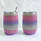 CouldNook 12oz Bling Rhinestone Stemless Wine Tumbler - Clear Lid & Straw (Leopard & Ombre Series)